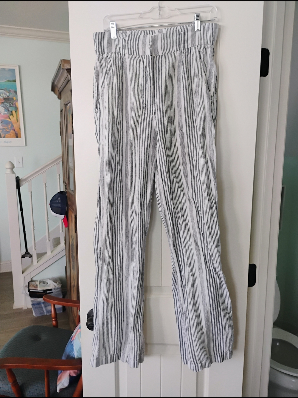 C&C California Blue and White Vertical Stripe Wide-Leg Pants